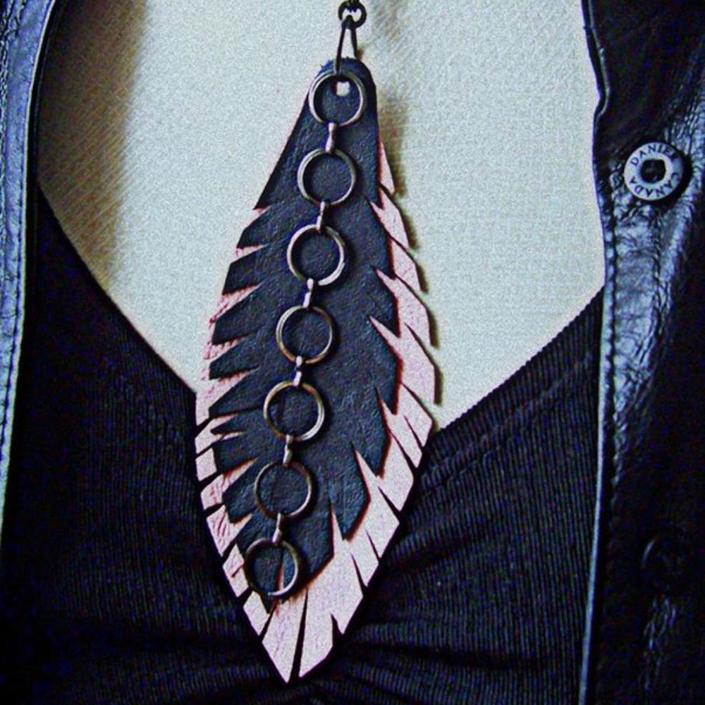 Hand Designed - Pink Black Leather Retro Style Choker